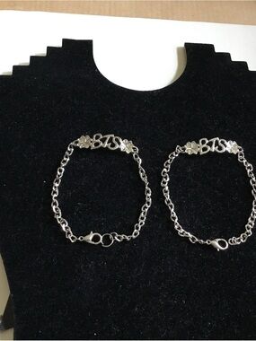 2 PCs BTS Silver Chain Bracelets - Floral Accent